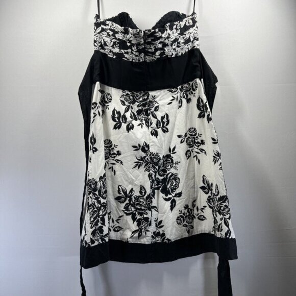 WHBM White House Black Market Dress 10 Floral Black White Strapless Cotton Zip - Picture 6 of 10